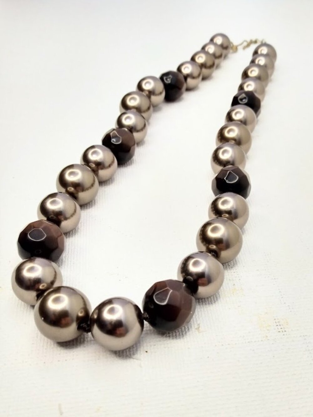 Vintage Monet Beaded Necklace Taupe Brown 18 Inches Chunky 80s Fashion Jewelry